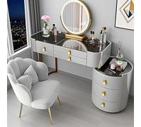Generisch Coiffeuse avec tiroirs et miroir LED réglable sur 3 niveaux de couleur, table cosmétique avec plateau en verre et sécurité anti-chute pour la chambre à coucher (gris, 80 cm)