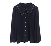 Generisch Col rabattu, manches longues, vacances à la plage, style floral, rétro, chemisier, perruques de carnaval, Noir , XL