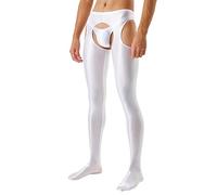 Generisch Collants à l'huile brillants pour homme Sous-vêtements longs ouverts à l'entrejambe Collants en nylon Sous-vêtements Caleçon ajouré Legging Pantalon grande taille Lingerie de charme, Blanc