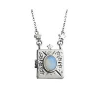 Generisch Collier avec clé Opale Vintage Embossé Étoile Lune Photo Locket Pendentif Livre d'amour Collier Holds Photos DIY Pendentif à axe unique, Cuivre, No Gemstone