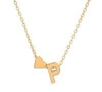 Generisch Collier en forme de cœur pour femme, alliage de luxe léger, 26 lettres, chaîne de clavicule d'amour, accessoire pendentif, Métal, No Gemstone