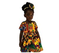 Generisch Collier pour enfant en bas âge bébé fille Dashiki Africain imprimé manches courtes robe de princesse vêtements avec leggings fille, multicolore, 4-5 ans