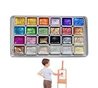 Generisch Color pearlescentt Kit aquarelle - Céramique métallisée massive - Aquarelle légère avec brosses en bois - Couleurs vives dans une boîte de voyage pour étudiants