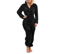 Generisch Combinaison à capuche, manches longues, couleur unie, tenue décontractée pour plus de confort et de chaleur, idéale pour se détendre et pour un usage quotidien, Noir , L