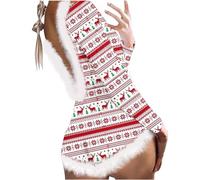 Generisch Combinaison à manches longues pour femme - Imprimé de Noël - Design dos nu - Combinaison décontractée en peluche - Onesie de Noël - Pyjama moelleux - Vêtement élégant pour femme, Blanc., XL