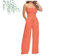 Generisch Combinaison associée à la taille sans bretelles, combinaison tube pour femme, épaules dénudées, sans manches, dos nu, jambes larges, avec poche, 0 gamme, L