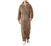 Generisch Combinaison chaude en polaire pour homme - Pyjama une pièce avec fermeture éclair - Pyjama d'hiver moelleux avec capuche - Coupe décontractée - Vêtement de nuit chaud et moelleux - Longue