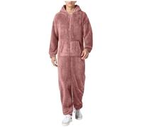 Generisch Combinaison chaude pour homme - Combinaison d'hiver moelleuse - En polaire - Une pièce - Douillette - Douce - Longue couleur unie - Avec capuche - Pyjama en peluche, O rose., XXXXL