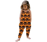 Generisch Combinaison de jeu sans manches pour tout-petit fille avec motif imprimé d'Halloween Pantalon confortable Tenue une pièce (Noir, 4-5 ans)