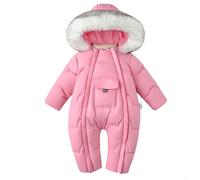 Generisch Combinaison de neige d'hiver isolée pour fille avec mitaines intégrées, bottes, double fermeture éclair pour une chaleur optimale par temps froid, Rose, 3-4 ans