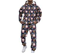 Generisch Combinaison de Noël pour homme avec imprimé intégral - Onesie amusante avec Père Noël et ours polaires - Pyjama festif pour les vacances, 3XL