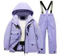 Generisch Combinaison de ski pour enfant - Avec poche polaire - Veste et pantalon d'hiver coupe-vent - Snowboard - Unisexe - Pour l'hiver, lilas, 12-14 ans