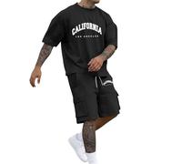 Generisch Combinaison de travail décontractée pour homme avec poches pratiques, idéale pour les loisirs et les fêtes en été, léger et élégant, adapté à un usage quotidien, Noir , 3XL