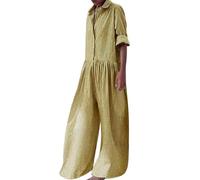 generisch Combinaison décontractée à carreaux pour femme - Manches longues - Avec boutonnière - Col plissé - Jambe large - Pantalon long - Combinaison de jeu - Pyjama moelleux pour femme, jaune, XL