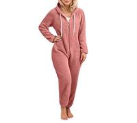 Generisch Combinaison décontractée pour femme avec capuche et oreilles de chat, manches longues, couleur unie, pull confortable et chaud pour le quotidien et le streetwear, Rose, L