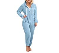 Generisch Combinaison décontractée pour femme avec capuche et oreilles de chat, manches longues, couleur unie, pull confortable et chaud pour le quotidien et le streetwear, bleu, XL