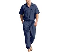 Generisch Combinaison d'été 2 pièces pour homme - En coton et lin - Pour tous les jours et les affaires - Couleur unie - Décontracté - Chemise à manches courtes et pantalon en lin - Combinaison de