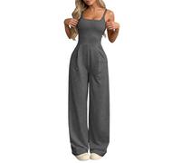 Generisch Combinaison d'été décontractée pour femme - Coupe ample - Jambes larges - Longue - Avec bretelles - Combinaison légère - Avec bretelles spaghetti - Dos nu, gris foncé, S