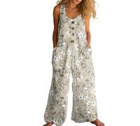Generisch Combinaison d'été pour femme - Colorée - Style bohème rétro des années 80 - Pantalon large en lin - Sans manches - Combinaison longue avec poches - Jambes larges - Élégante salopette de