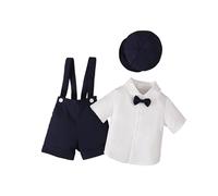 Generisch Combinaison d'été pour homme garçon - Chemise à manches courtes avec nœud + short + chapeau - Combinaison trois pièces pour enfant, bleu, 4-5 ans
