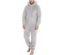 Generisch Combinaison d'hiver chaude pour homme - Combinaison une pièce - En peluche douillette - Manches longues - Couleur unie - Pyjama moelleux - Longue combinaison avec capuche et fermeture éclair