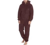 Generisch Combinaison d'hiver chaude pour homme - Pyjama en polaire Teddy - Une pièce - Douce et douillette - Longue couleur unie - Avec capuche - Survêtement en peluche, O Marron., 4XL
