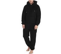 Generisch Combinaison d'hiver chaude pour homme - Pyjama en polaire Teddy - Une pièce - Douillette - Douce - Longue couleur unie - Avec capuche - Survêtement en peluche, O Noir., 5XL
