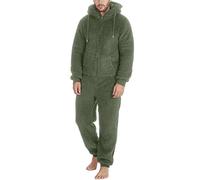 Generisch Combinaison d'hiver chaude pour homme - Pyjama en polaire Teddy - Une pièce - Douillette - Douce - Longue couleur unie - Avec capuche - Survêtement en peluche, O Armée Vert, XXXL