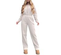 Generisch Combinaison élégante à manches longues, décontractée, semi-ouverte, taille élastique, Blanc., S