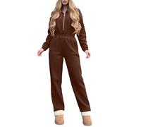 Generisch Combinaison élégante à manches longues, décontractée, semi-ouverte, taille élastique, café, L