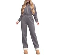 Generisch Combinaison élégante à manches longues, décontractée, semi-ouverte, taille élastique, Gris clair., L