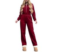 Generisch Combinaison élégante à manches longues, décontractée, semi-ouverte, taille élastique, rouge, S