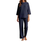 Generisch Combinaison en lin pour femme - Décontractée - Convient pour un usage quotidien - Col rond - Confortable - Pantalon long - Tenue de vacances - Printemps - Jambes larges - Pantalon d'hiver