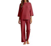 Generisch Combinaison en lin pour femme - Décontractée - Convient pour un usage quotidien - Col rond - Confortable - Pantalon long - Tenue de vacances - Printemps - Jambes larges - Pantalon d'hiver