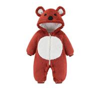 Generisch Combinaison en polaire pour bébé au design d'ours mignon - Grenouillère chaude avec capuche pour l'automne et l'hiver - Combinaison douillette pour garçons et filles, Style_g03 Rouge, 2-4