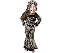 Generisch Combinaison évasée à manches longues pour fille - Imprimé léopard - Avec bandeau - Ensemble pour tout-petits, gris, 4-5 ans