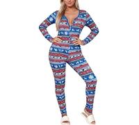 Generisch Combinaison longue douce pour femme avec imprimé festif pour une chaleur confortable et un confort élégant pendant la saison froide, bleu foncé, M