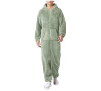 Generisch Combinaison longue pour homme - Couleur unie - Fermeture éclair - Polaire - Pyjama - Hiver - Chaud - Peluche - Pyjama douillet avec capuche et poches, Pièce de monnaie verte, 5XL