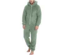 Generisch Combinaison longue pour homme - En peluche chaude - Couleur unie - Fermeture éclair - En polaire - Avec poches, Pièce de monnaie verte, 4XL