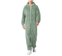 Generisch Combinaison longue pour homme - En peluche chaude - Fermeture éclair - En polaire - Couleur unie - Avec poches latérales - Pyjama douillet, Pièce de monnaie verte, 3XL