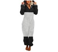 Generisch Combinaison patchwork pour femme - Combinaison une pièce avec capuche - Pyjama en polaire - Combinaison moelleuse - Pyjama d'hiver chaud - Longue et douce - Tendance et confortable, Blanc