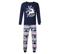 Generisch Combinaison pour enfant fille 164 Famille composée d'un haut avec imprimé de Noël et d'un pantalon à carreaux (papa) pour enfant en coton, bleu, S