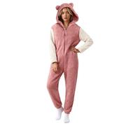 Generisch Combinaison pyjama une pièce pour femme - Combinaison longue chaude et élégante - Manches longues - Oreilles de chat bicolore - Avec fermeture éclair - Hiver