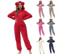 Generisch Combinaison pyjama une pièce pour femme - Combinaison longue chaude et élégante - Manches longues - Oreilles de chat bicolore - Avec fermeture éclair - Hiver