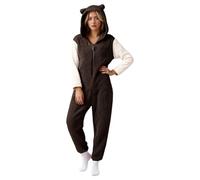 Generisch Combinaison pyjama une pièce pour femme - Combinaison longue chaude et élégante - Manches longues - Oreilles de chat bicolore - Avec fermeture éclair - Hiver