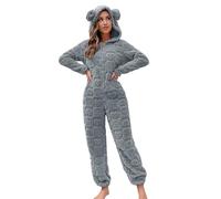 Generisch Combinaison pyjama une pièce pour femme - Combinaison longue chaude et élégante - Manches longues - Oreilles de chat bicolore - Avec fermeture éclair - Hiver