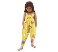Generisch Combinaison sans manches pour fille avec design de Pâques Printemps été Une pièce confortable pour enfant Lapin imprimé œufs Tenue de jeu (blanc, 2-3 ans)