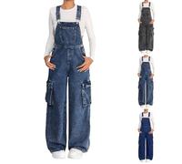 Generisch Combinaisons pour filles et adolescentes - Jean délavé Snowflake - Jambes larges - Vintage - Jean large - Avec plusieurs poches - Tendance - Streetwear - Élégant et cool, bleu, 150 cm