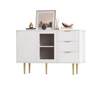 Generisch Commode à 3 tiroirs et 2 portes avec pieds en métal et portes vitrées Blanc 120 x 38 x 79,5 cm