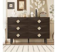 Generisch Commode, armoire, buffet, élégante, avec 6 tiroirs, pieds en métal, poignée en rotin, commode pour chambre à coucher, salon, bureau, couloir, 120 x 40 x 74 cm, noyer